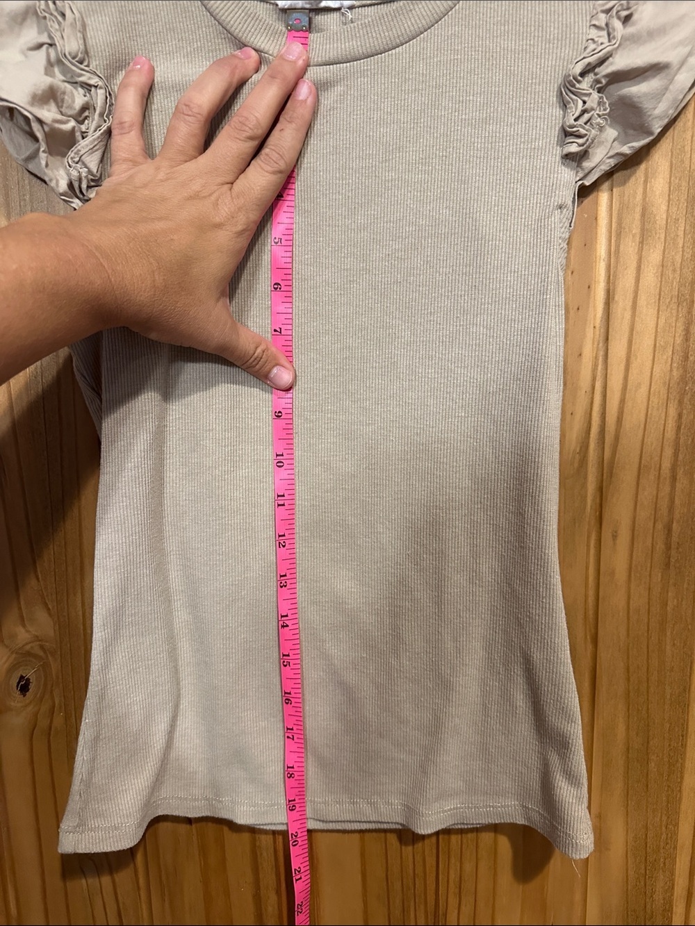 Lily Star Beige Ruffle Sleeve Short Sleeve Top - Picture 8 of 8